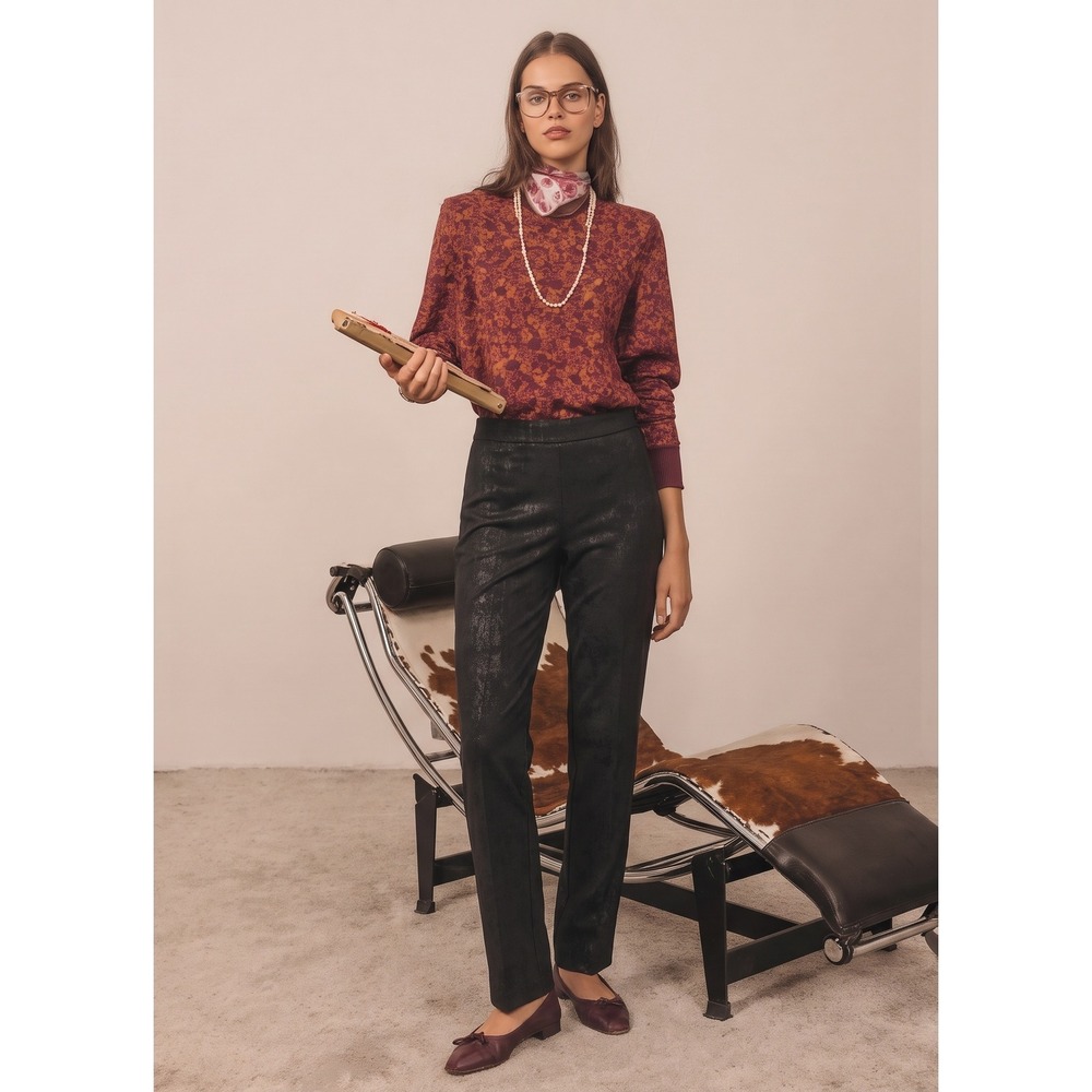 Eileen Fisher Jacquard Pants Women 12 Black Slim Ankle Slit Trousers